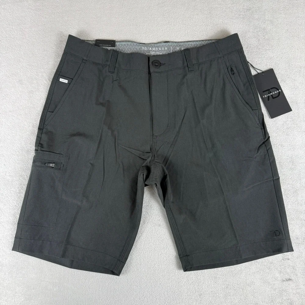 7 Diamonds Sierra High Performance Shorts Mens 32 Black Stretch $79 7D New NWT